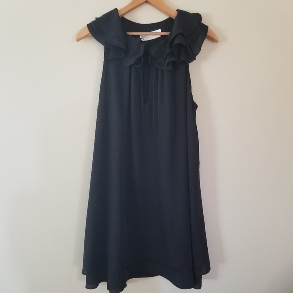Amanda Uprichard Ruffle Collar Tied Keyhole Neckline Black Mini Dress Size Med. - Picture 2 of 8